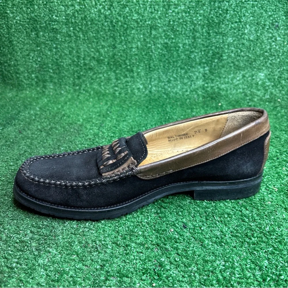 Bally Vintage Black Suede Leather Loafers Shoes Mens 7.5 Made In Italy‎